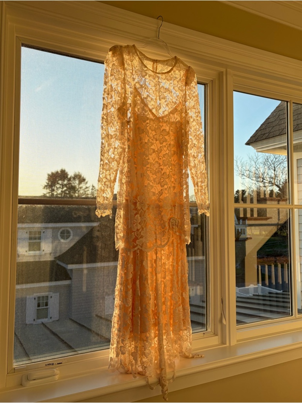 Vintage lace dress set in peachy pink 2-piece drop waist dress